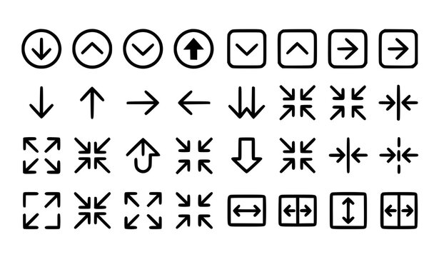 Minimal Expand Collapse Resize Arrow Icon Set with Multiple Stroke Weights Vector Illustration