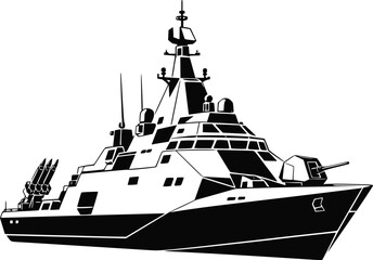 Modern Stealth Warship Vector Illustration, Advanced Naval Combat Vessel © Nila