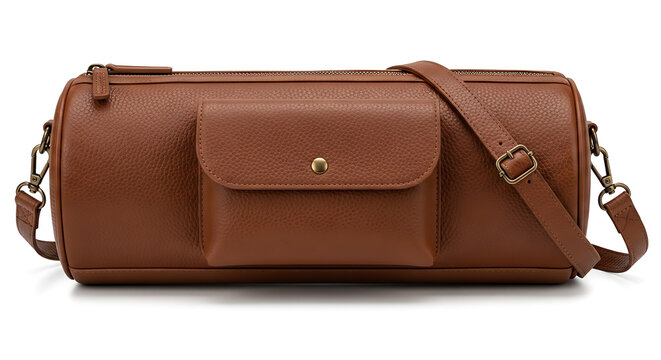 Brown leather crossbody handbag with flap closure