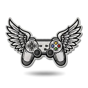 Gamepad video game controller with angel wings illustration