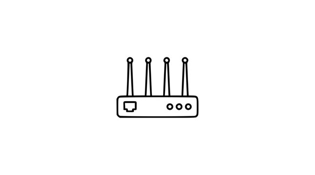 A hand-drawn network router line art vector icon with antenna and ports, essential for IT infrastructure diagrams, tech support visuals, or connectivity concepts.