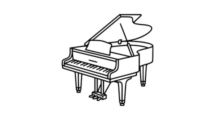 A clean black and white line art vector icon of an upright piano, perfect for music lessons, performance venues, or classical and jazz music themes. © Ema