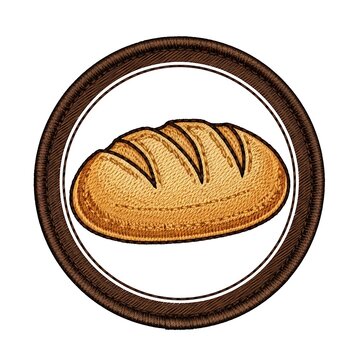 Fresh baked loaf of bread in a circular badge icon