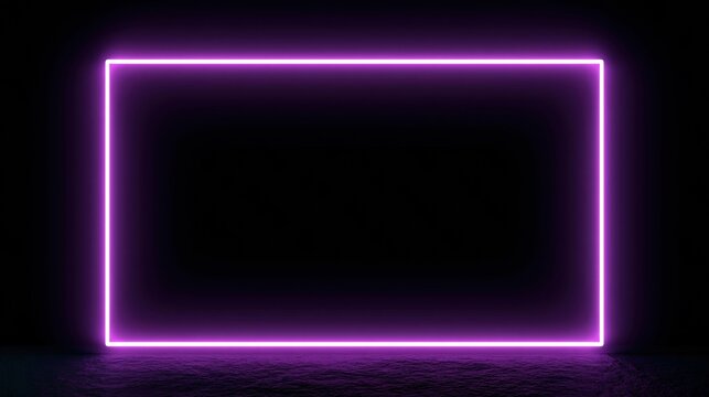 Neon glowing rectangle frame on dark background, abstract light