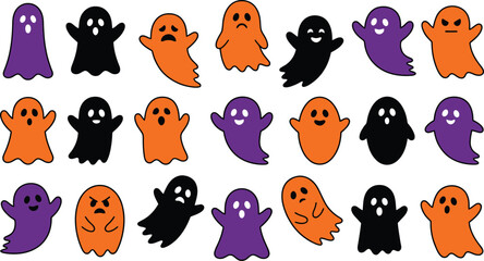 Fototapeta premium Halloween ghost characters set cute spooky ghosts for festive designs