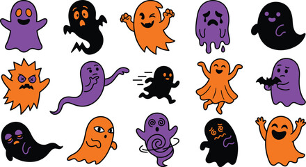 Fototapeta premium Halloween ghosts and spirits illustrations for spooky decorations and costumes