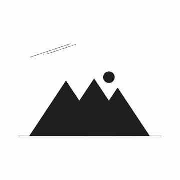 Mountain landscape and image placeholder silhouette icon isolated on white background