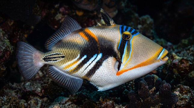 Vibrant Picasso Triggerfish Swimming Underwater Amidst Coral Reefs