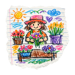 Obraz premium PNG Colorful crayon garden illustration