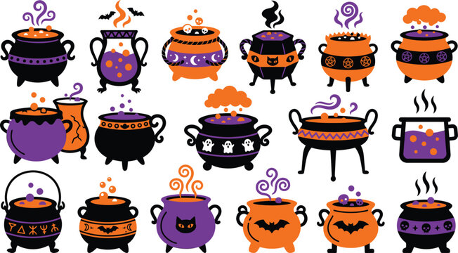 Halloween witch cauldron pot collection spooky brew illustrations for october decor