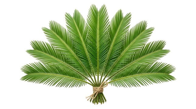 Sago palm fronds tied with twine isolated on white cycas revoluta botanical specimen