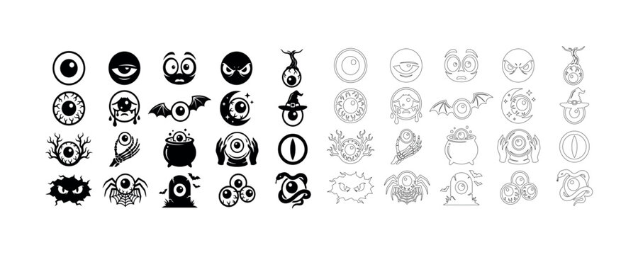 Angry eyes vector illustration, black outline on white background