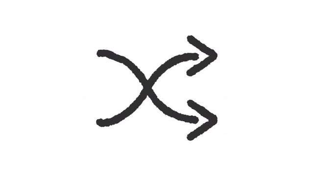 Animated audio track randomized playback charcoal stroke icon. Randomization sign animation. Intersecting paths. Rough line element on white background. Hand drawn HD video