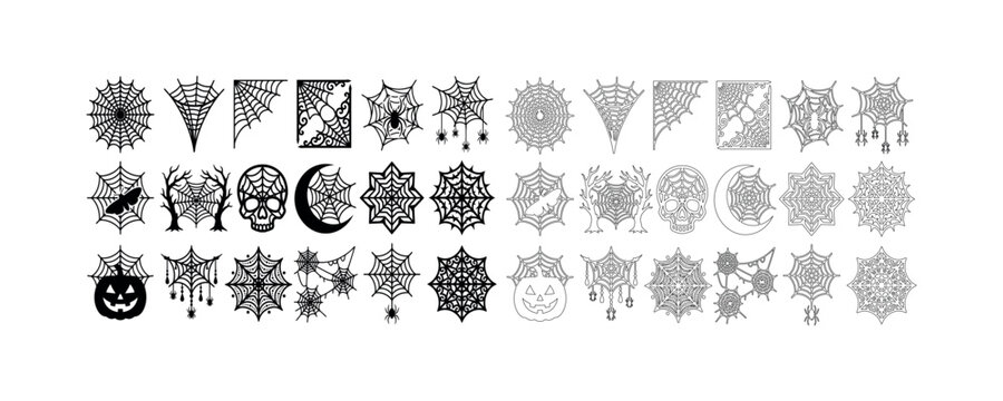Black Halloween pumpkin icon with spider web