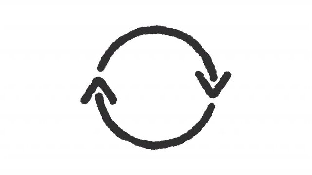 Animated sustainable loop charcoal stroke icon. Automated process animation. Continuous cycle of innovation. Rough line element on white background. Hand drawn HD video