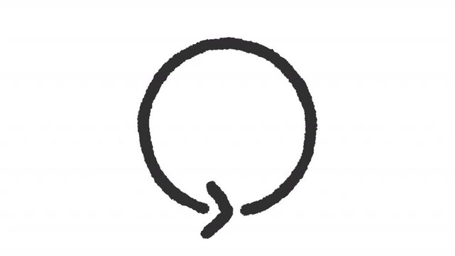 Animated circular arrow charcoal stroke icon. Open ring structure animation. Interface refresh symbol. Smooth circle curve. Rough line element on white background. Hand drawn HD video