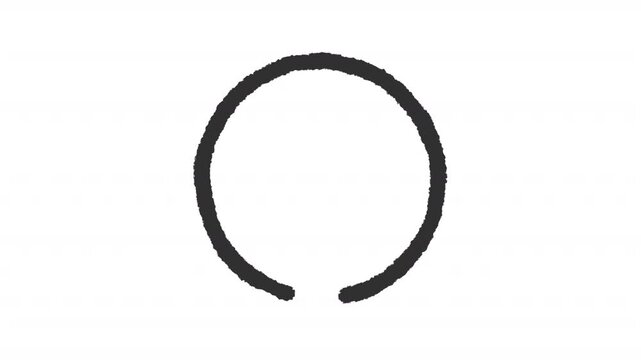 Animated geometric circle charcoal stroke icon. Circular line animation. Balanced open ring. Loop pattern. Rough line element on white background. Hand drawn HD video