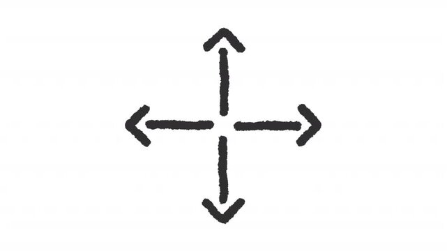 Animated connection with multiple paths charcoal stroke icon. Spatial tracking animation. Full expansion directional arrows. Rough line element on white background. Hand drawn HD video
