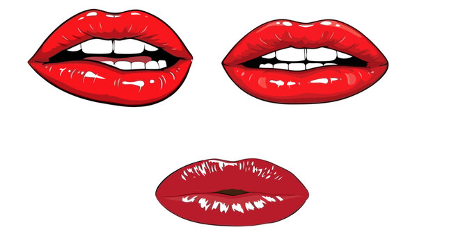 Red lips beauty promo stickers with qr code on transparent background