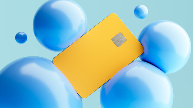 Yellow Credit Card Among Blue Spheres