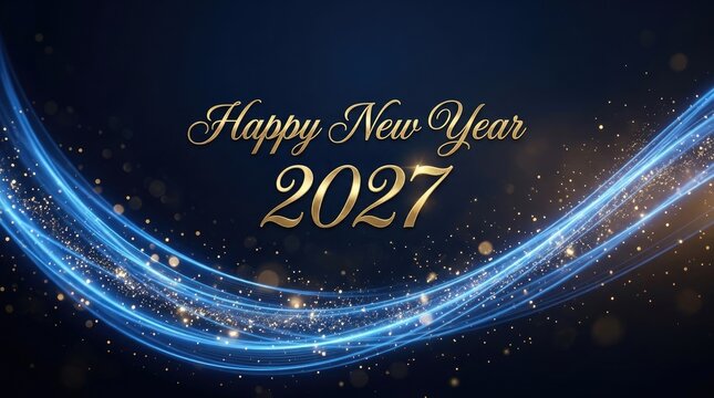 Happy new year 2027 wishes sparkling blue lights background for 2027 celebrations