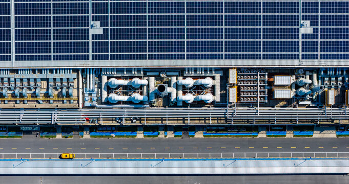 modern factory complex rooftop details and equipment