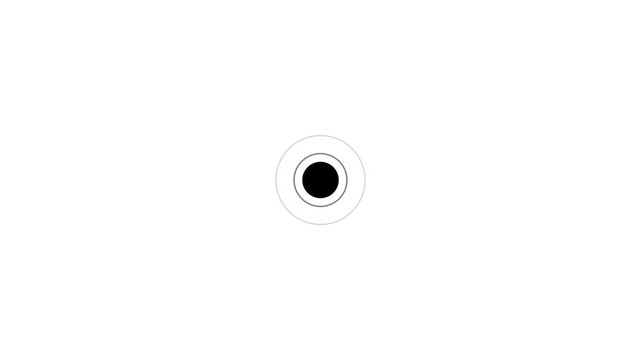 Minimalist motion graphic featuring a black circle surrounded by a pulsating black ring on a black background for tech or design transitions. circle radius animation