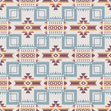 Colorful Native American Indian geometric pattern. Vector southwestern aztec Navajo seamless pattern design. Ethnic geometric pattern use for fabric, textile, home decoration elements, upholstery, etc