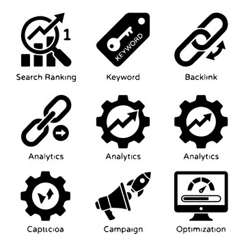 Seo and digital marketing strategy concept icons with marketing, backlink