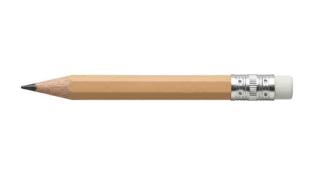 Short Natural Wood Pencil with White Eraser and Silver Ferrule