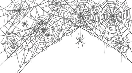 Obraz premium Intricate spiderweb illustration with three spiders halloween themed design element