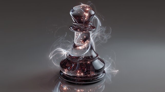 Transparent Glass Chess Pawn with Rising Smoke, Business Strategy, Leadership Development, Risk Management, Decision Making and Growth Concept on Dark Background