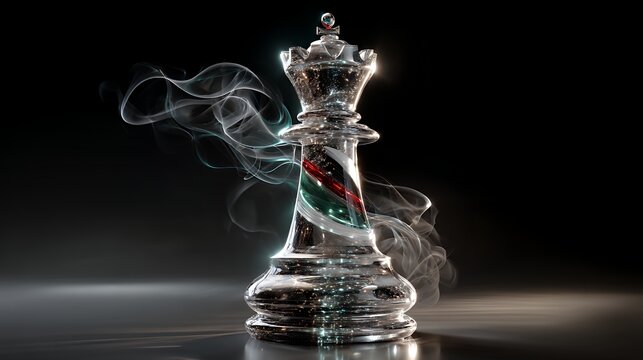 Transparent Glass Chess King with Mystical Smoke, Strategic Leadership, Business Vision, Decision Making, Competitive Success and Corporate Power Concept