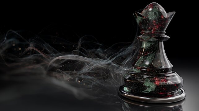 Transparent Glass Chess King with Flowing Smoke, Strategic Leadership, Business Vision, Competitive Advantage, Decision Making and Success Concept on Dark Background