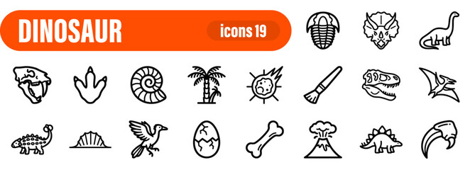 Dinosaur and Paleontology Line Icon Set © liubomir118809