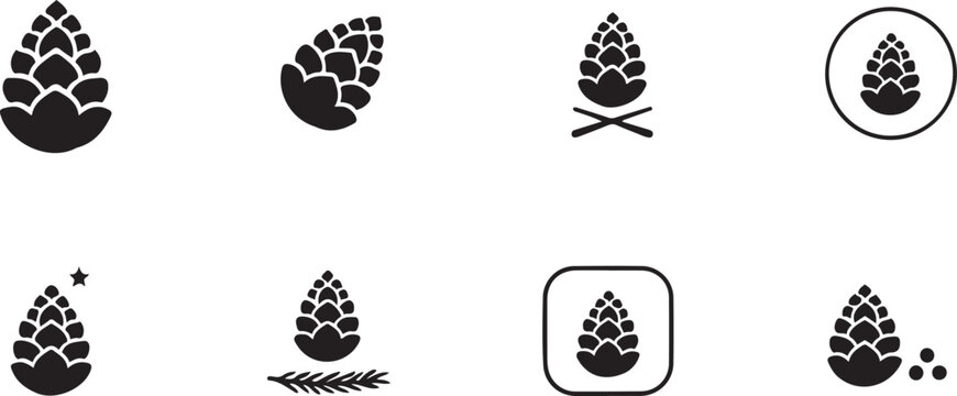 pine cone silhouette icon set. square type Bundle