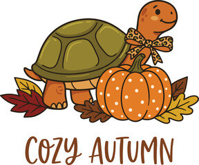 Cute Turtle with Pumpkin for Thanksgiving Autumn Season © Ristia