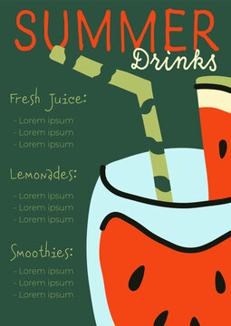 Watermelon juice and summer drinks restaurant menu poster template