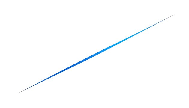Abstract tapered blue shape starting from thin point on left and gradually widening toward right, forming long narrow triangle wedge, clean modern design element on transparent background, symbolizing