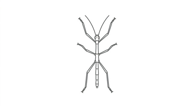 Detailed Line Drawing of a Stick Insect on a White Background.
