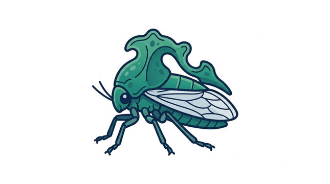 Green insect with unusual leaf-shaped wings and body.