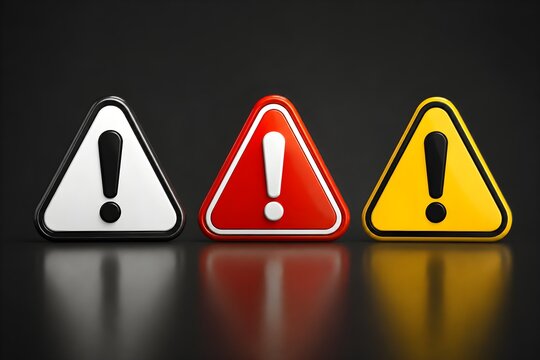 Glossy Caution and Danger Alert Icons in Red Yellow and Black Colors