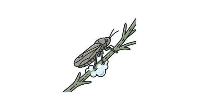 Illustration of a froghopper insect on a plant stem with foamy secretions.
