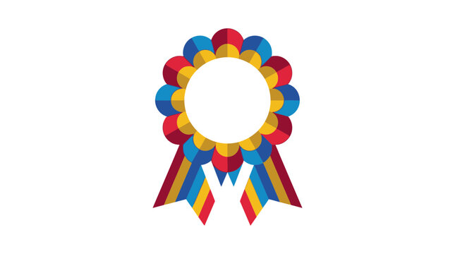 A colorful rosette award with ribbons, featuring a blank circular center for customization.