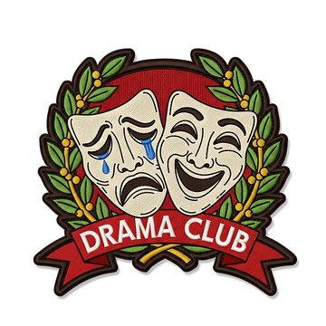 Drama club emblem with happy and sad comedy tragedy masks