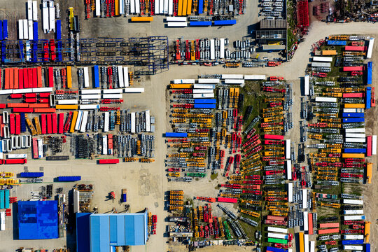 colorful semi-finished containers in factory yard