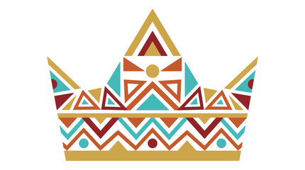Obraz premium A stylized crown featuring geometric patterns and a vibrant color palette of gold, red, and turquoise.