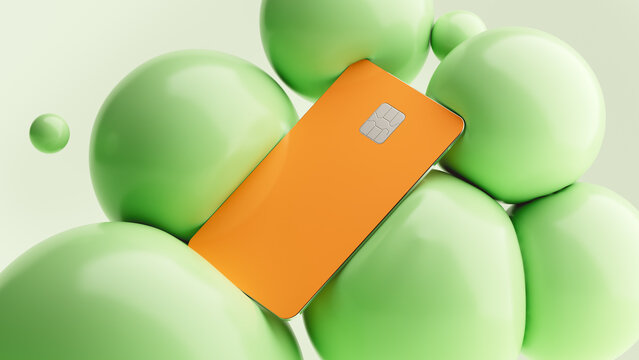 Orange Credit Card Among Green Spheres