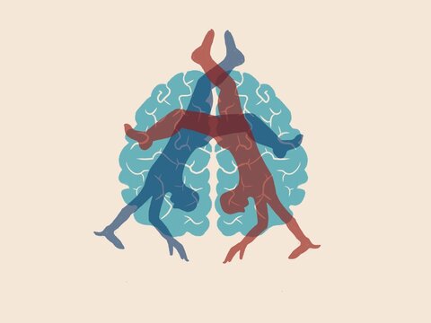 Creative Design of Human Figures superimposed over a brain