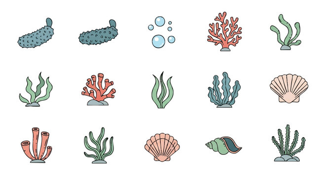 Vector Flat Icon Set of Sea Cucumber for Constructor and Marine Life Infographic Design Elements